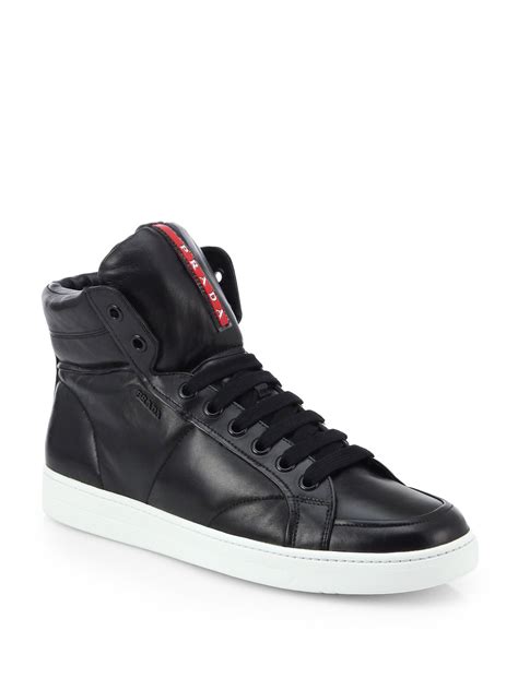 prada black leather lace up high top sneakers|prada lug sole platform sneakers.